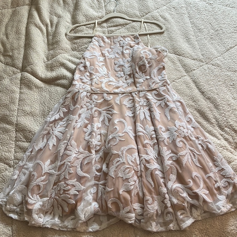 nude homecoming dress white detail